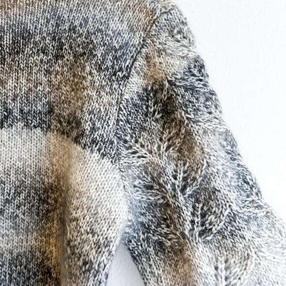 VINTAGE Knit Wool Lace Yoke Sweater Scandinavian/Icelandic Style Grey Pullover - Picture 2 of 13